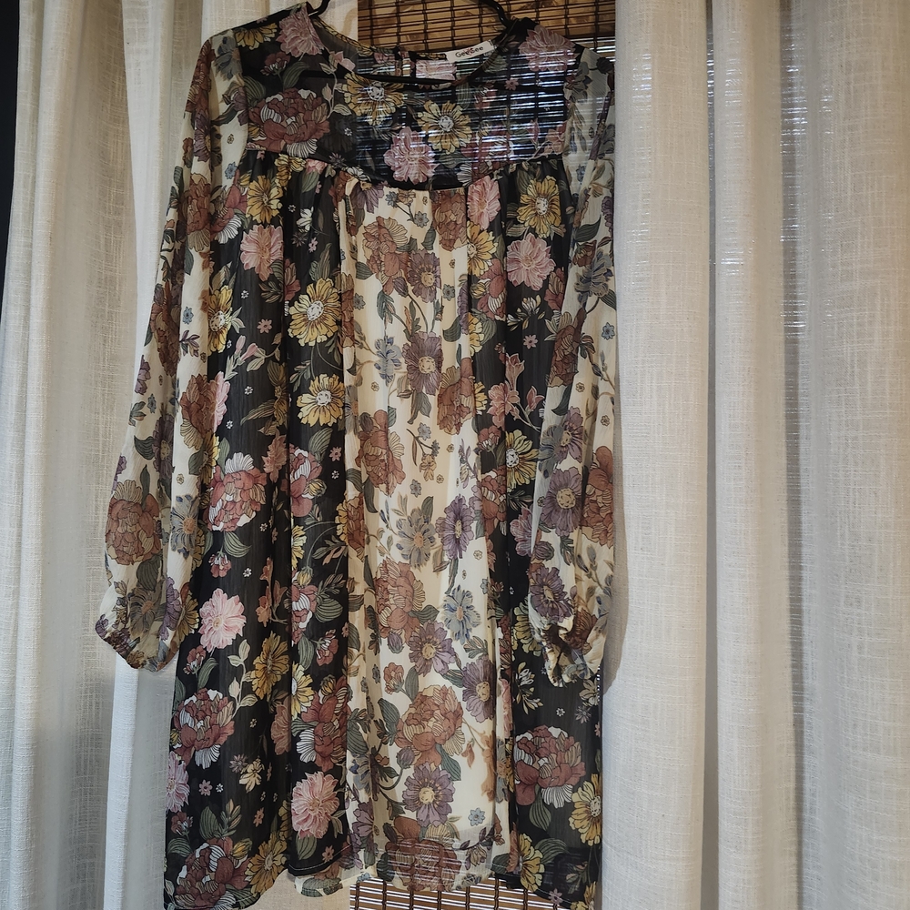 Floral Sheer Long Sleeve Dress